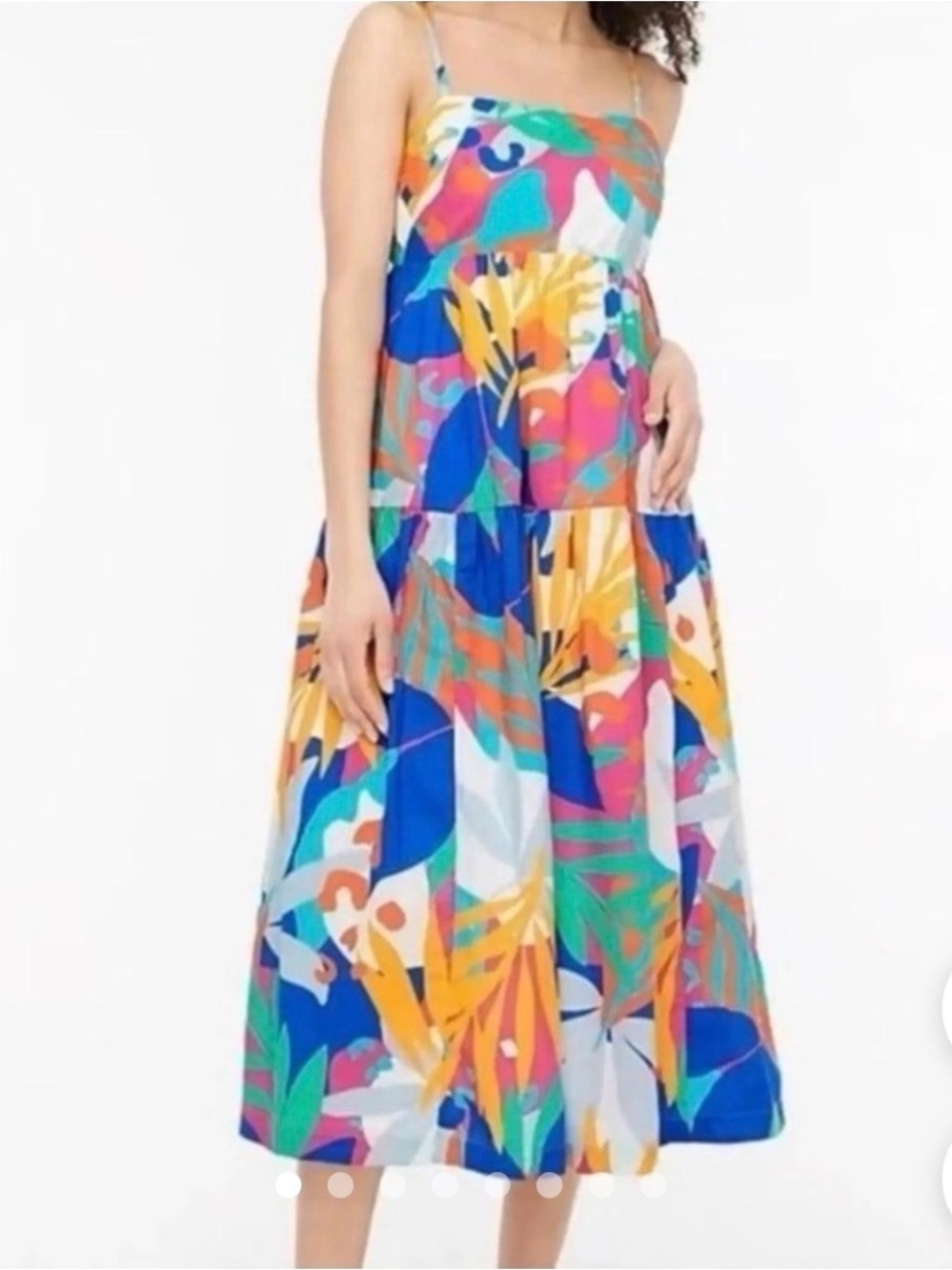 J.Crew Multicolor Tropical Print Spaghetti-Strap Midi Dress